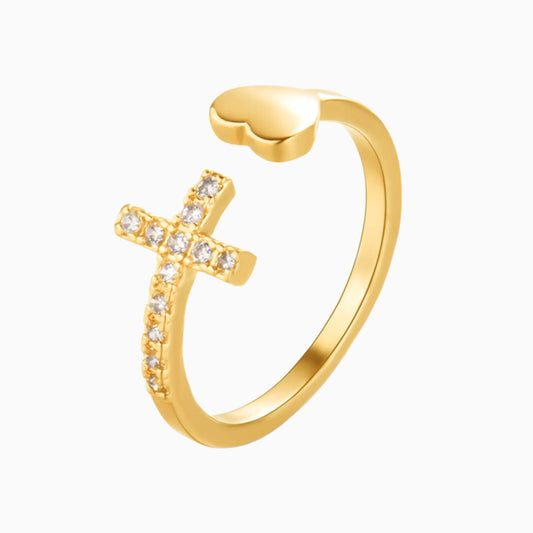 Zircon Cross With Heart Rings For Women - forever more jewellery