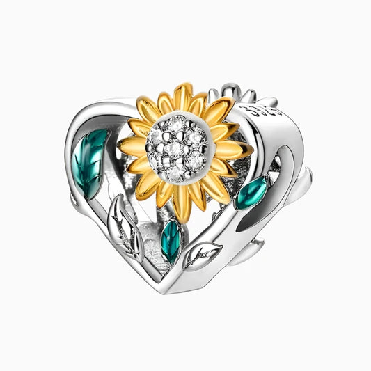 Sterling Silver Golden Sunflower Heart Charms - forever more jewellery