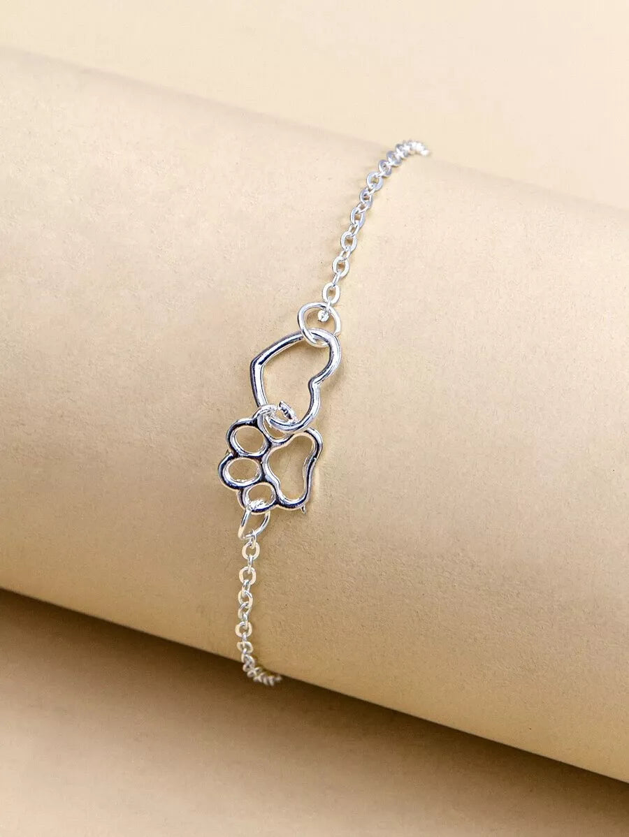 Hollow Heart Dog Paw Charm Bracelet